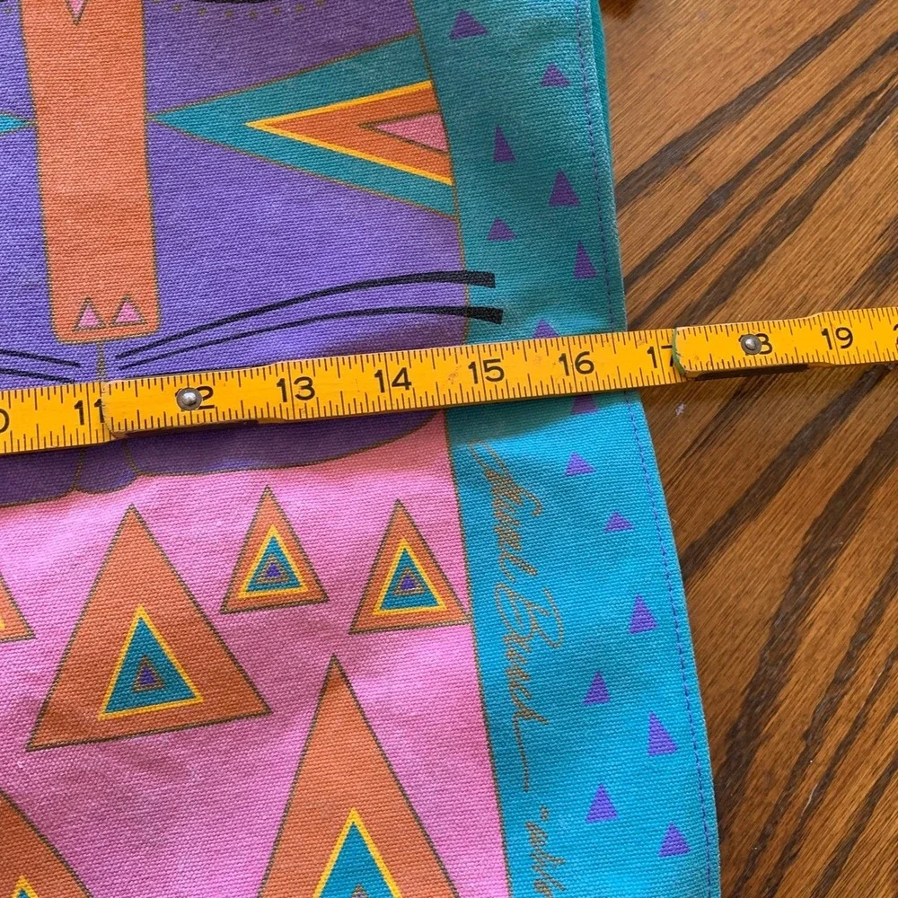 Laurel Burch Cat Canvas Tote Bag Purple Teal Pink Geometric Art Zipper Shoulder